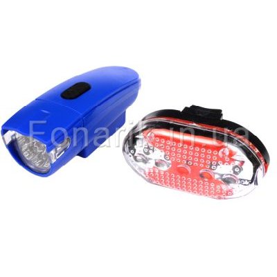 Велофара + задний фонарь для велосипеда KK830 ( 8LED/5LED, 3хAAA), синий