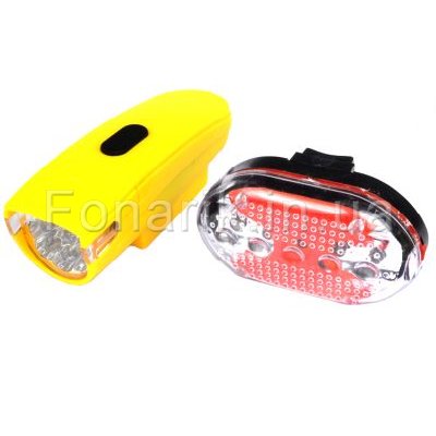 Велофара + задний фонарь для велосипеда KK830 ( 8LED/5LED, 3хAAA), желтый