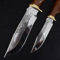 Набор ножей Спутник "Туризм-2" (длина: 31cm, 23cm, лезвие: 18.2cm, 12cm), в кожаных ножнах