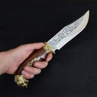 Нож эксклюзивный Спутник "Волк" (длина: 30.5cm, лезвие: 16.5cm), в кожаных ножнах