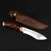 Нож эксклюзивный Спутник "Резной Тигр" (длина: 30cm, лезвие: 15cm), в кожаных ножнах