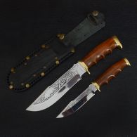 Набор ножей Спутник "Туризм-2" (длина: 31cm, 23cm, лезвие: 18.2cm, 12cm), в кожаных ножнах