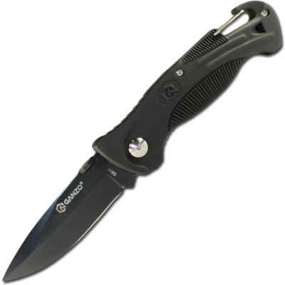 Нож складной Ganzo G611-B + свисток (длина: 19cm, лезвие: 7.5cm), черный