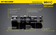 Фонарь Nitecore MH1C (Cree XM-L U2, 550 люмен, 5 режимов, 1xCR123A), комплект