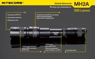 Фонарь Nitecore MH2A (Cree XM-L U2, 600 люмен, 6 режимов, 2xAA), комплект