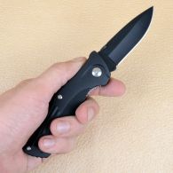 Нож складной Ganzo G611-B + свисток (длина: 19cm, лезвие: 7.5cm), черный