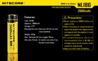 Аккумулятор литиевый Li-Ion 18650 Nitecore NL186 3.7V (2600mAh), защищенный