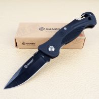 Нож складной Ganzo G611-B + свисток (длина: 19cm, лезвие: 7.5cm), черный
