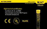 Аккумулятор литиевый Li-Ion 14500 Nitecore NL147 3.7V (750mAh), защищенный