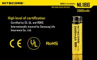 Аккумулятор литиевый Li-Ion 18650 Nitecore NL186 3.7V (2600mAh), защищенный