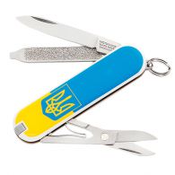 Нож складной, мультитул Victorinox Classic SD Ukraine Герб (58мм, 7 функций), желто-голубой 0.6223.7