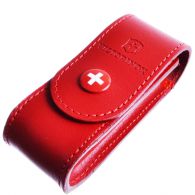 Чехол для ножей Victorinox (84-91мм, 2-4 слоя) на кнопке, кожаный, красный 4.0520.1