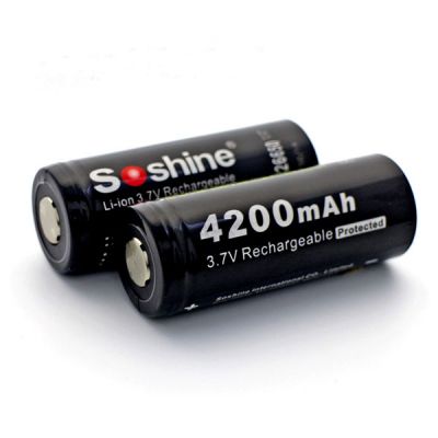 Аккумулятор литиевый Li-Ion 26650 Soshine 3.7V (4200mAh), защищенный