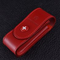 Чехол для ножей Victorinox (84-91мм, 2-4 слоя) на кнопке, кожаный, красный 4.0520.1