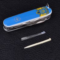 Нож складной, мультитул Victorinox Huntsman Ukraine Герб (91мм, 15 функций), бело-голубой 1.3713.7R6