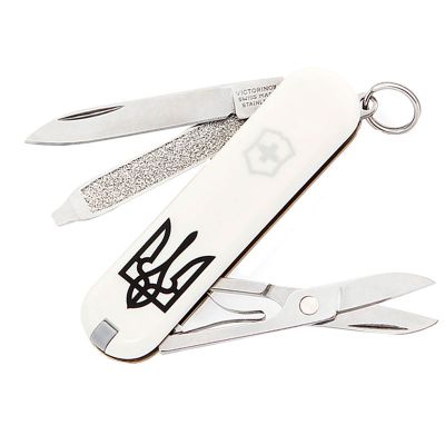 Нож складной, мультитул Victorinox Classic SD Ukraine Трезубец (58мм, 7 функций), белый 0.6223.7R1 ― fonarik.in.ua