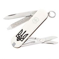 Нож складной, мультитул Victorinox Classic SD Ukraine Трезубец (58мм, 7 функций), белый 0.6223.7R1