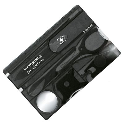 Набор Victorinox Swisscard Lite с фонариком (82х54х4мм, 12 функций), черный 0.7333.T3 ― fonarik.in.ua