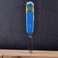 Нож складной, мультитул Victorinox Huntsman Ukraine Герб (91мм, 15 функций), бело-голубой 1.3713.7R6